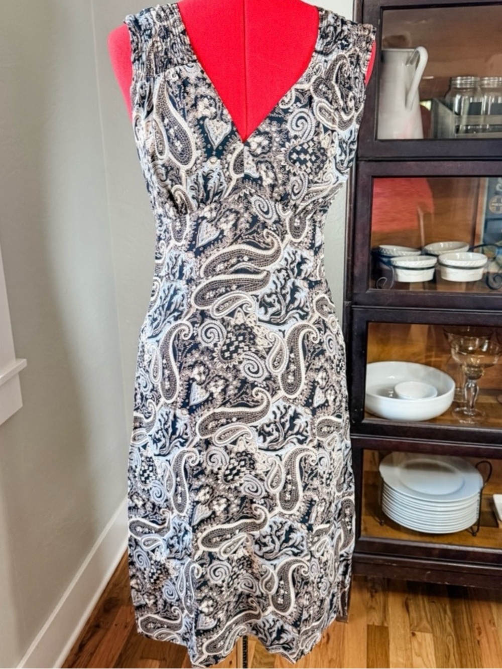 Vintage Jenny Helene Los Angeles Paisley Elastic Ruched Waist Dress Size S